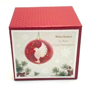 World Market Li Bien Red Glass Ornament Dove Happy Holidays 2022